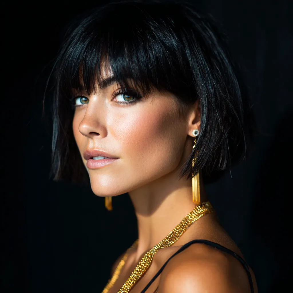 High fashion chin length bob cut with sharp styling