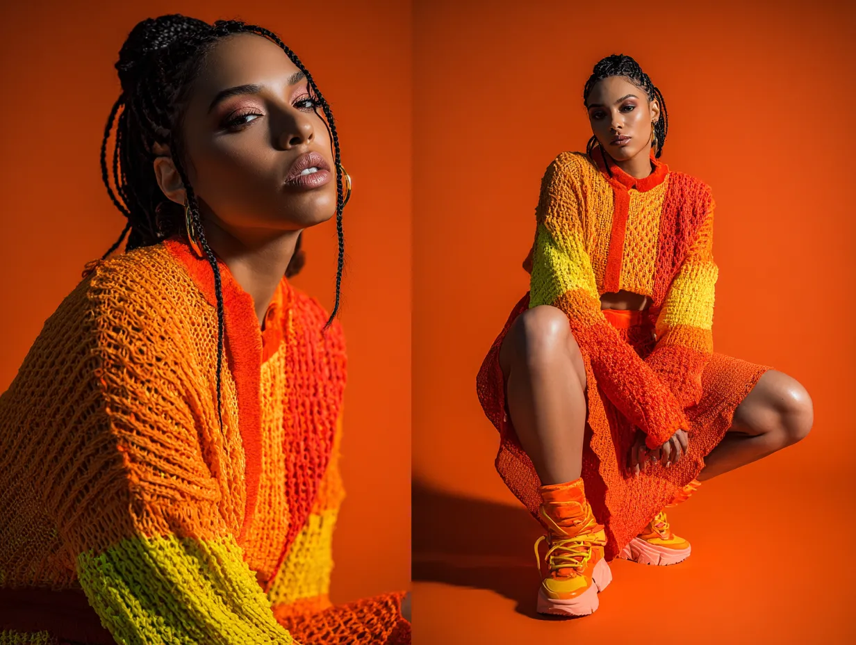 High contrast fashion photography of vividly colorful daily wear