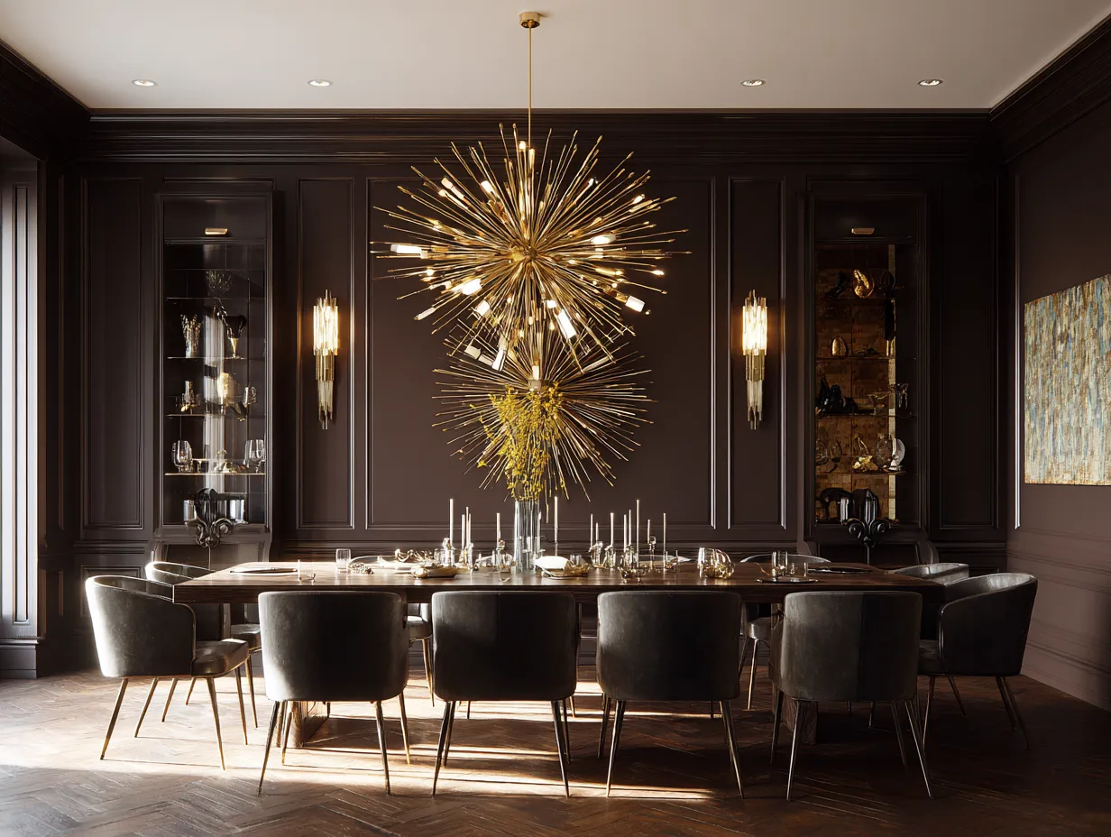 Elegant dining room showcasing warm interior styling.