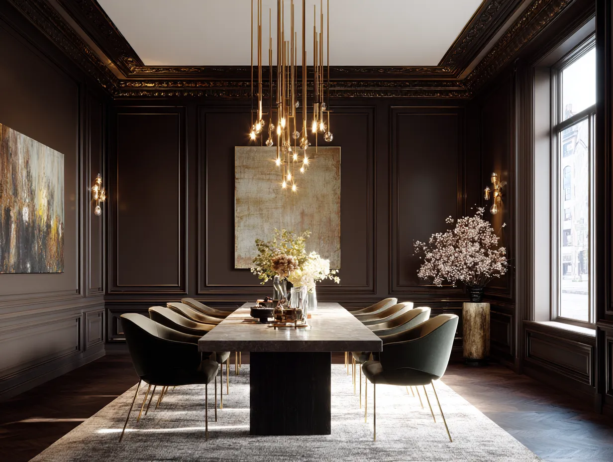 High contrast texture and brass lighting.