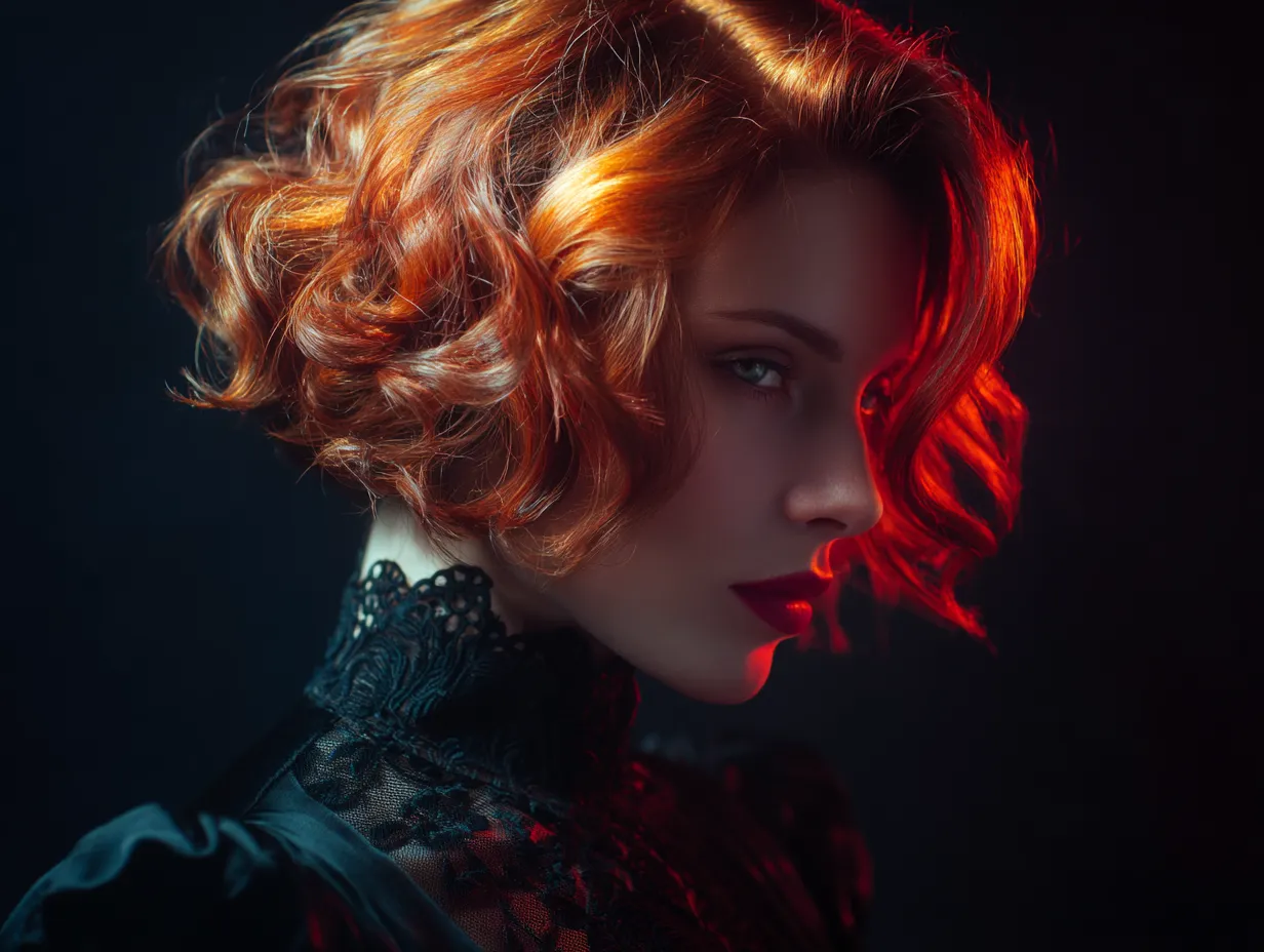 High-contrast studio portrait of a voluminous bob