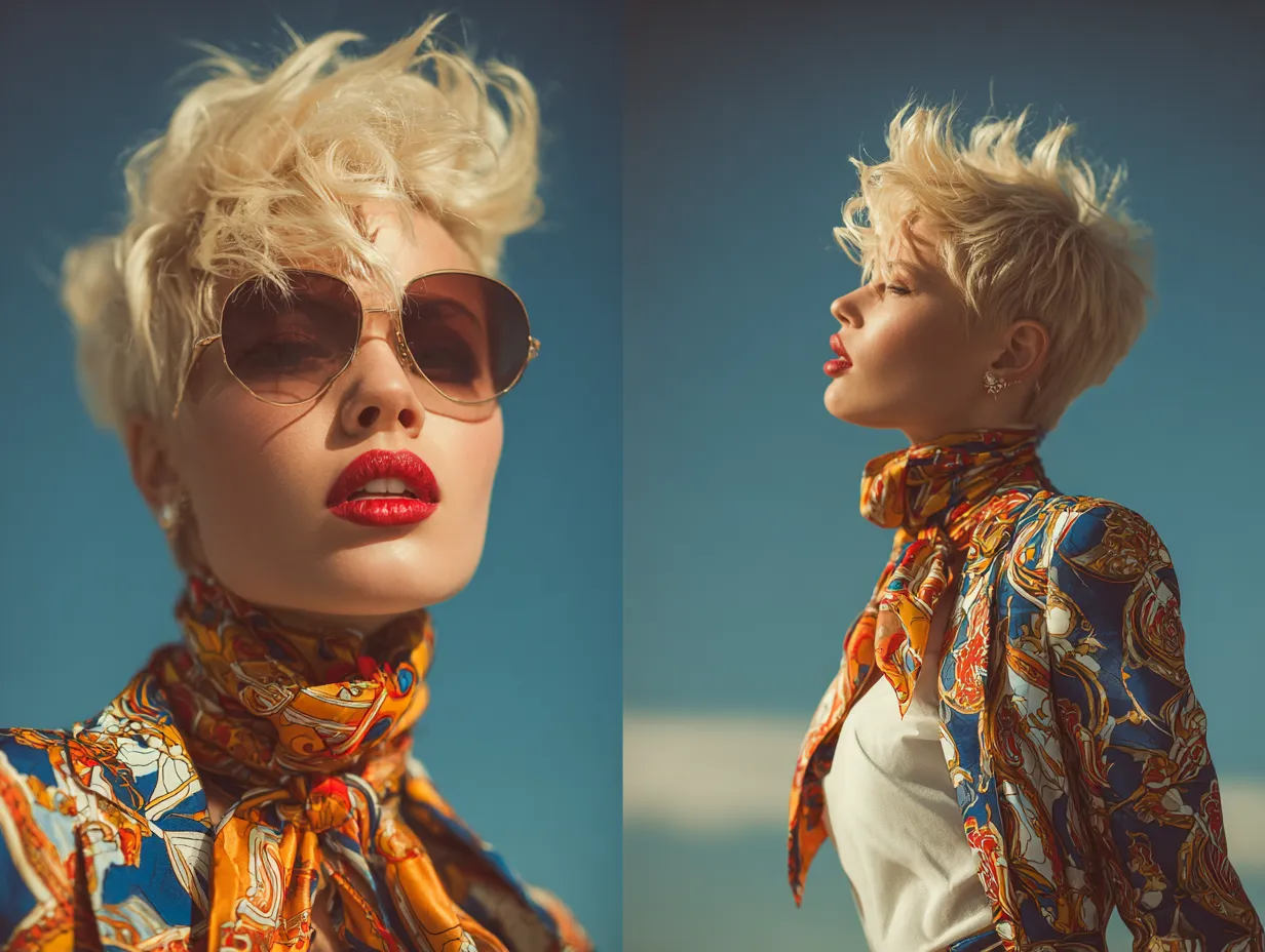 Luxurious short haircut with vibrant color and volume