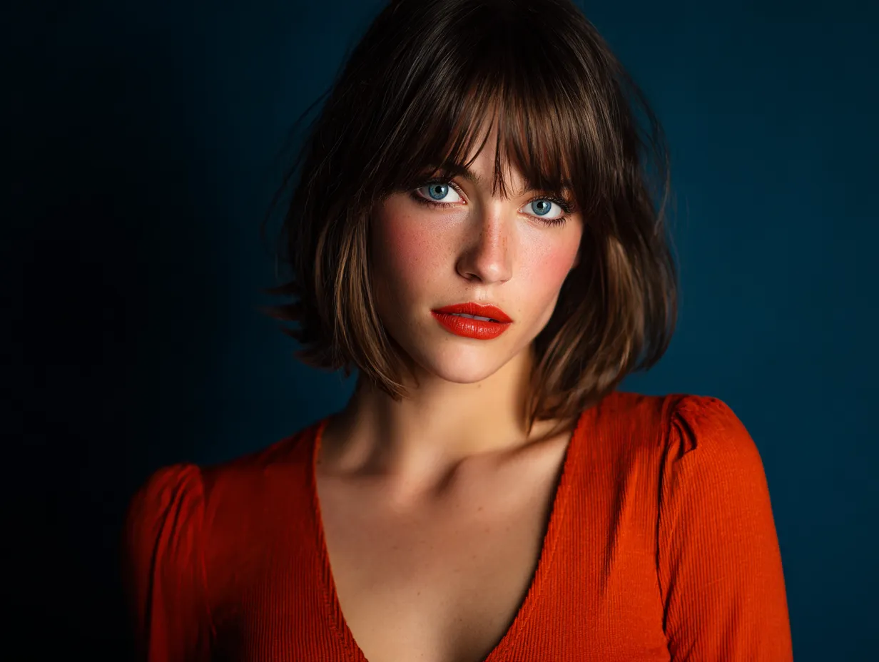 High contrast portrait of a textured shoulder length cut