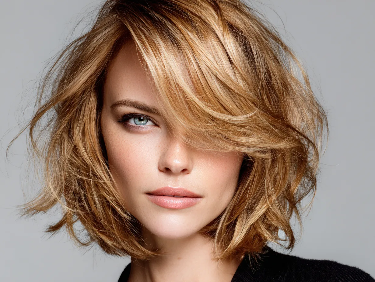 Effortless mid length haircut with voluminous texture