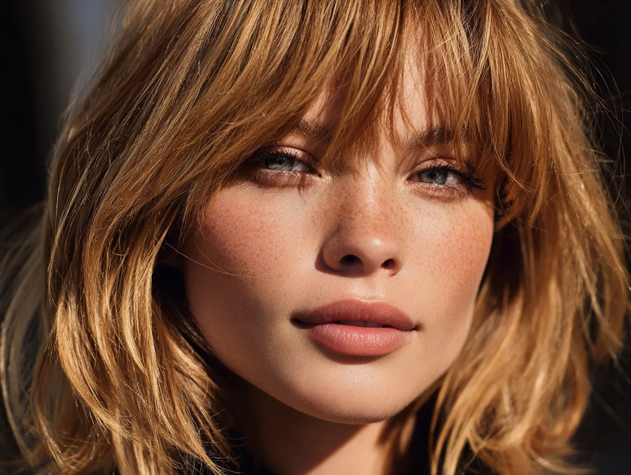 Sexy model with a trendy layered medium hairstyle