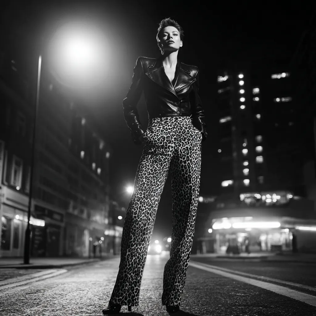 High contrast leopard print and leather style