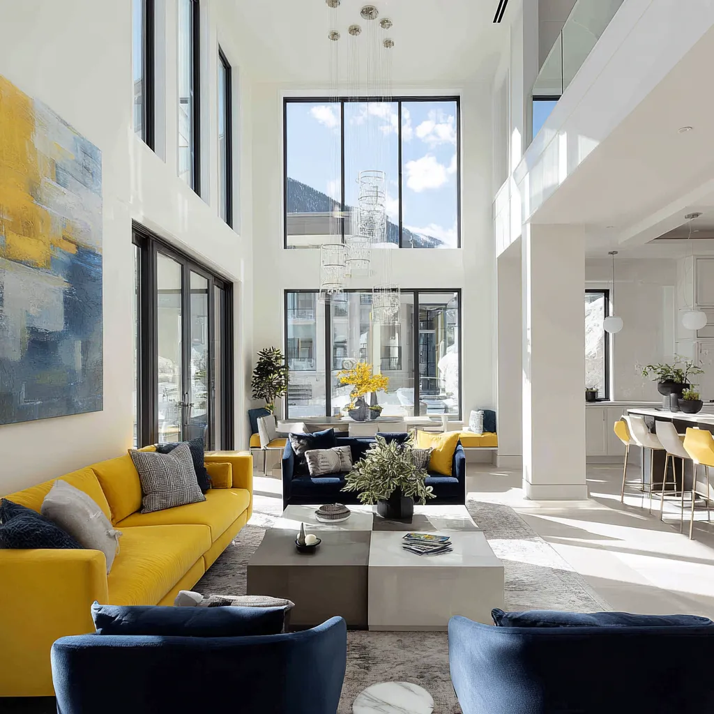 Geometric furniture in a minimalist living space