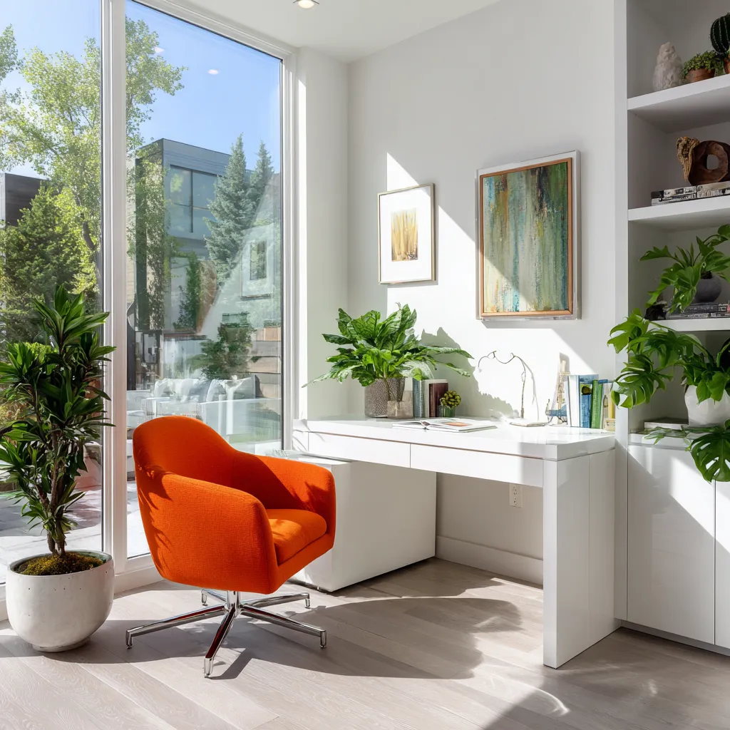 High contrast room design with tangerine chair