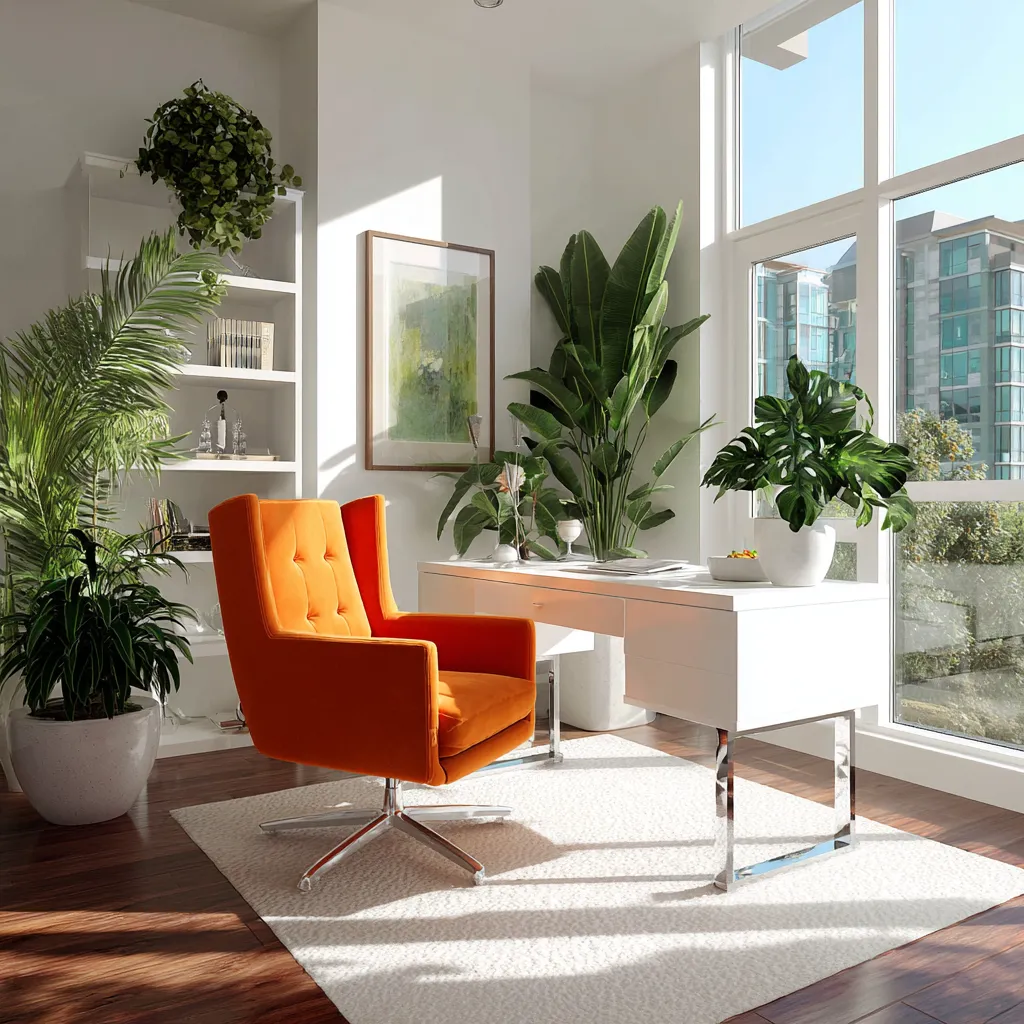 Bright home office with colorful psychological accents