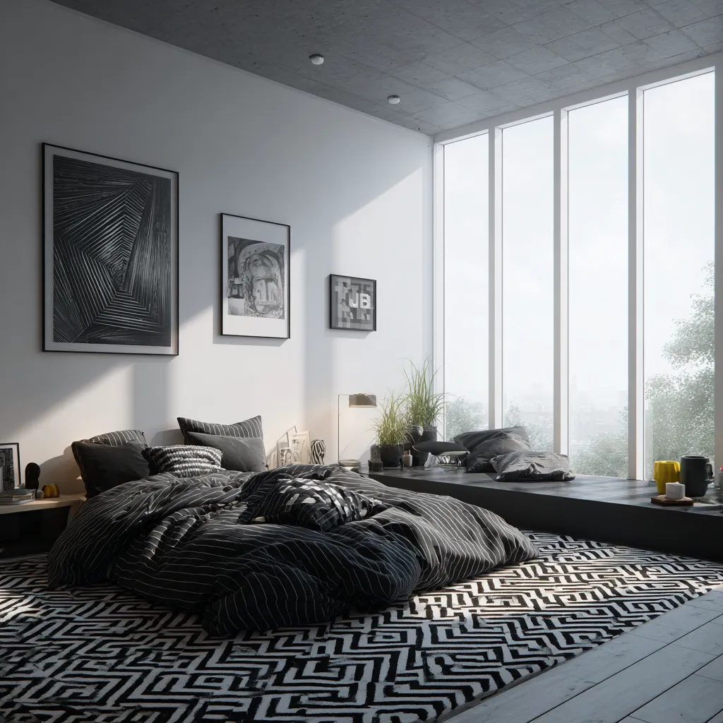 Clutter free sleep space with sharp geometric patterns