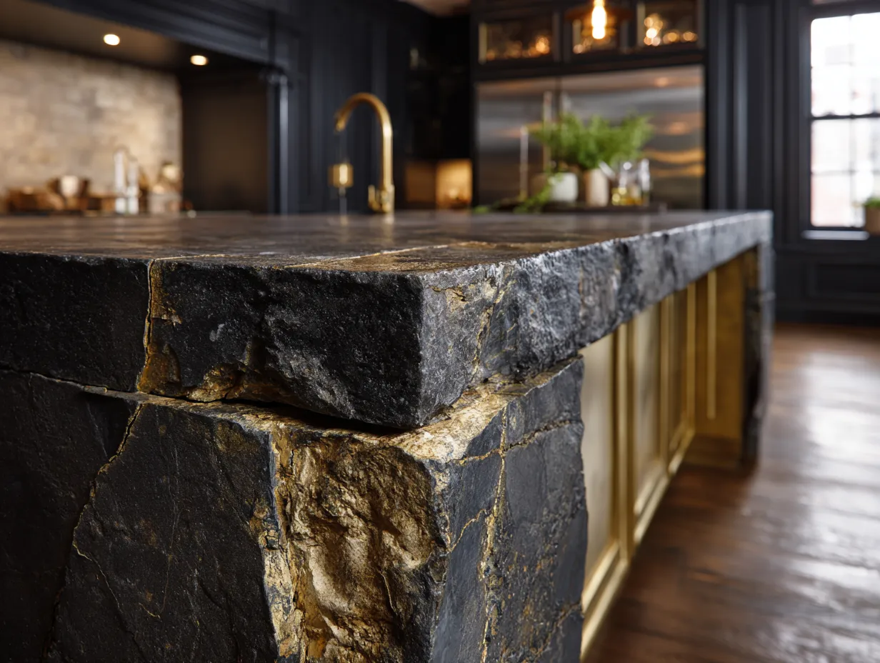 Eco-friendly high-end kitchen design with reclaimed stone