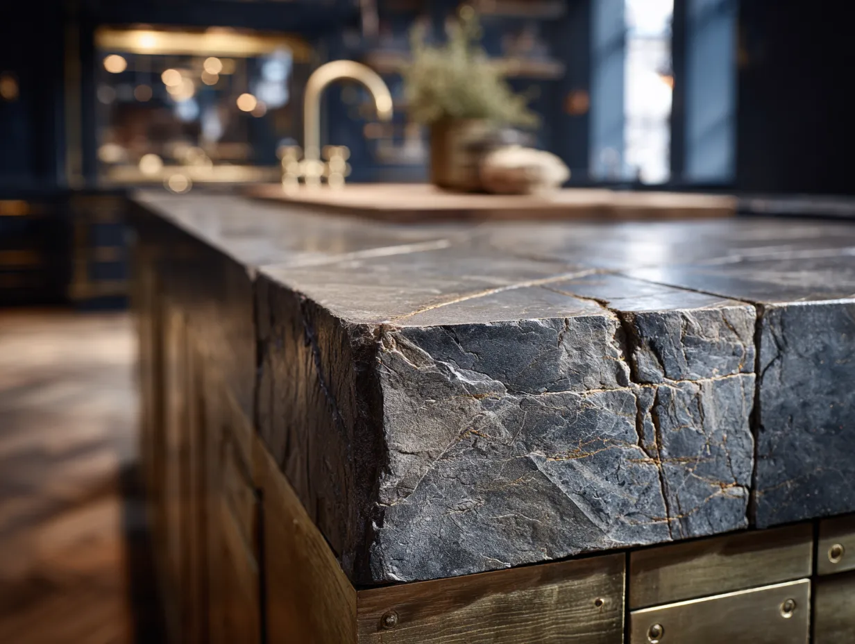 Historical granite blocks used for modern kitchen island base