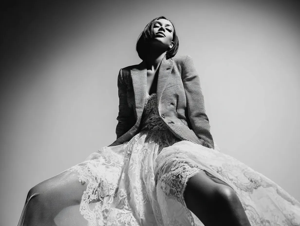 Super sexy fashion model wearing a transparent white skirt