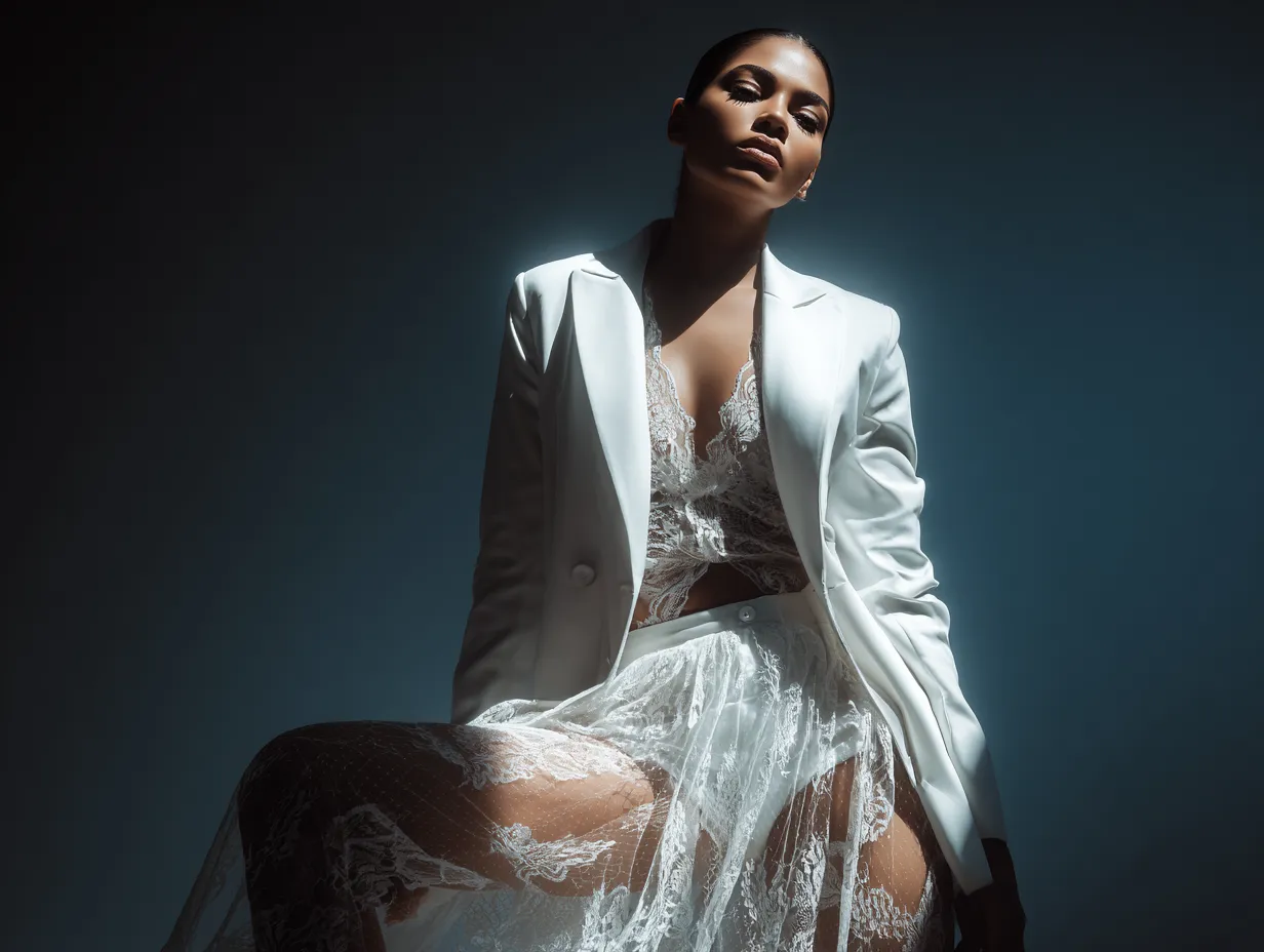 Styling delicate textiles with heavy oversized outerwear