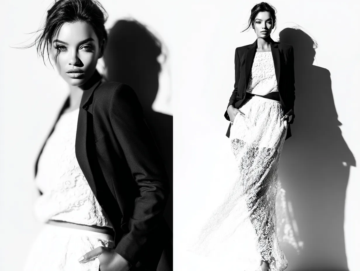 High contrast studio photography featuring summer fashion trends