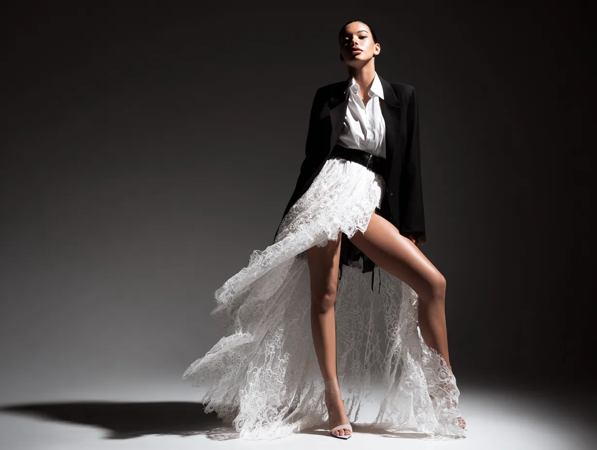 Bold editorial look demonstrating proper proportion balancing