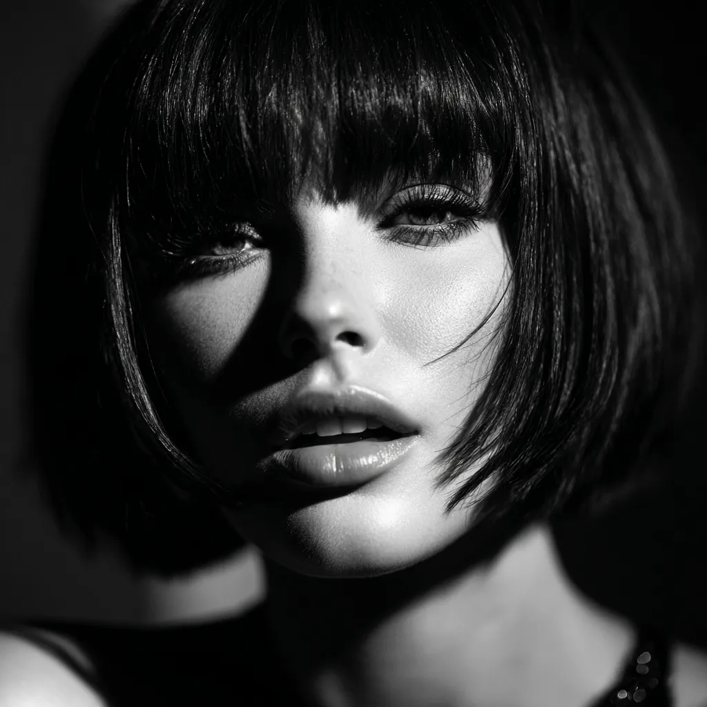 high fashion portrait featuring iconic wispy bangs