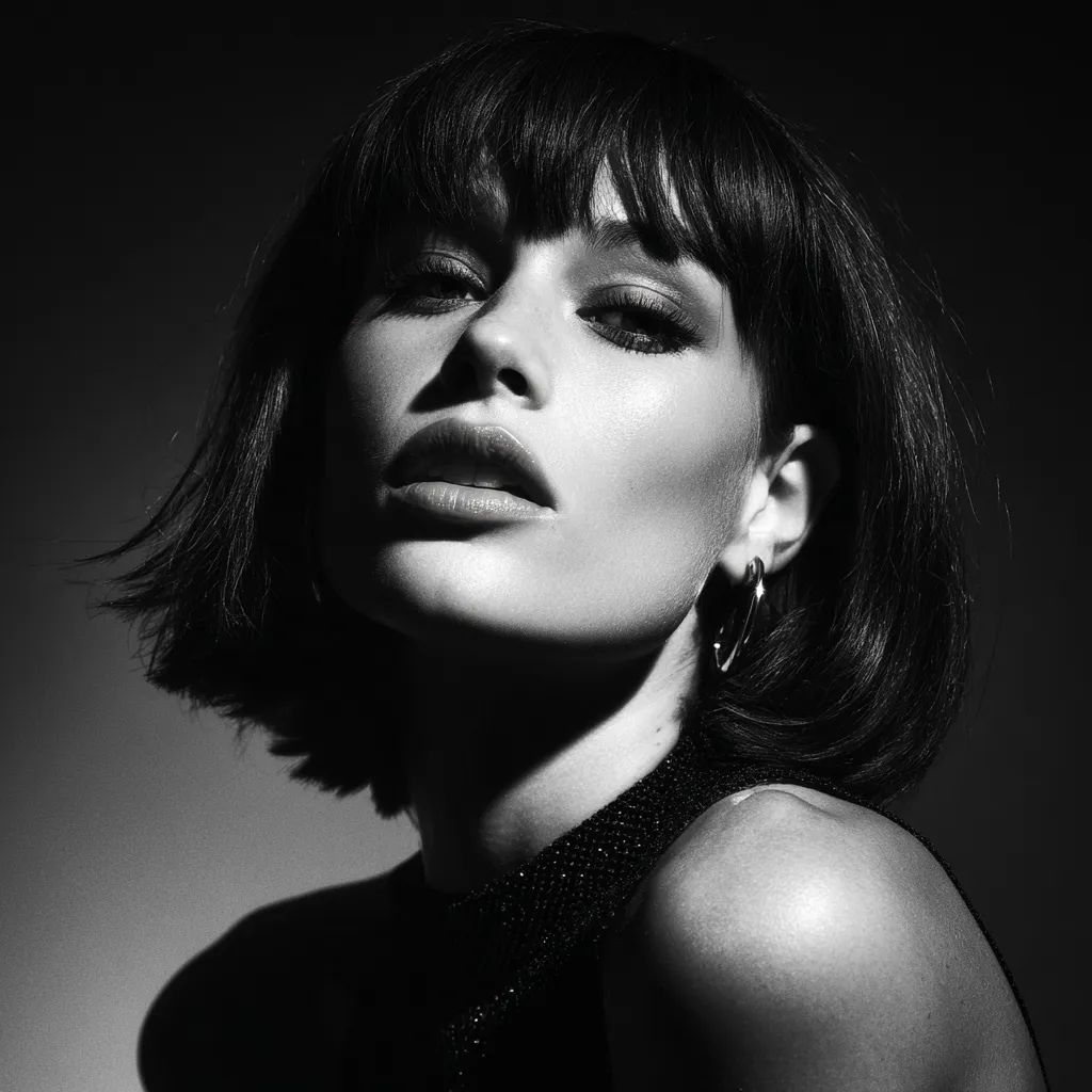 wispy Birkin bangs softening angular jawline