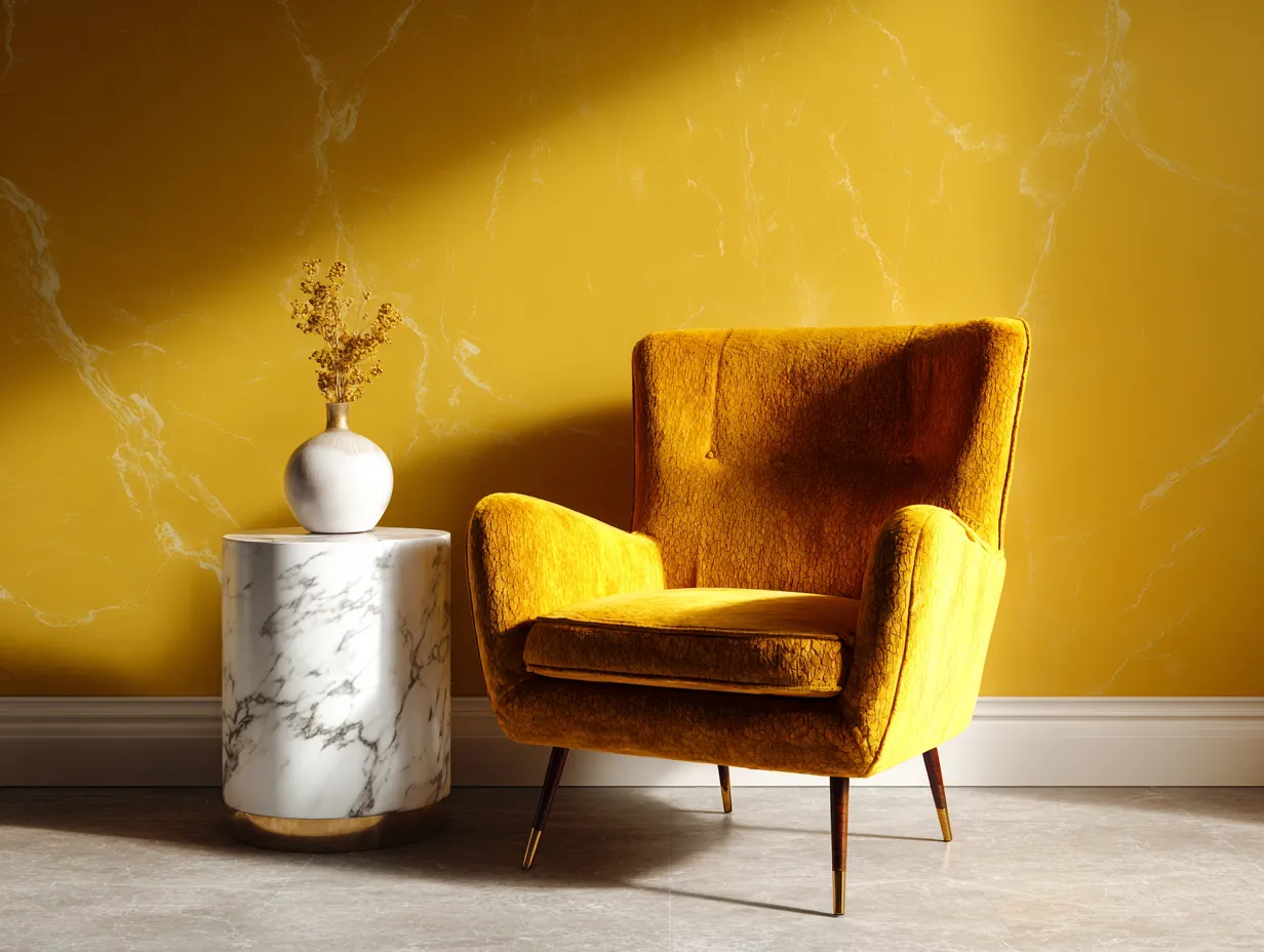 Stylish interior featuring layered butter yellow tones