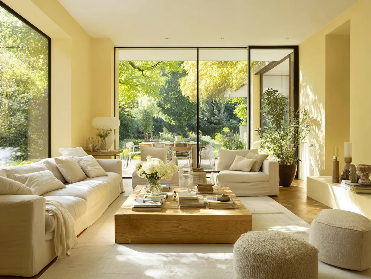 Bright interior design using creamy yellow color palettes