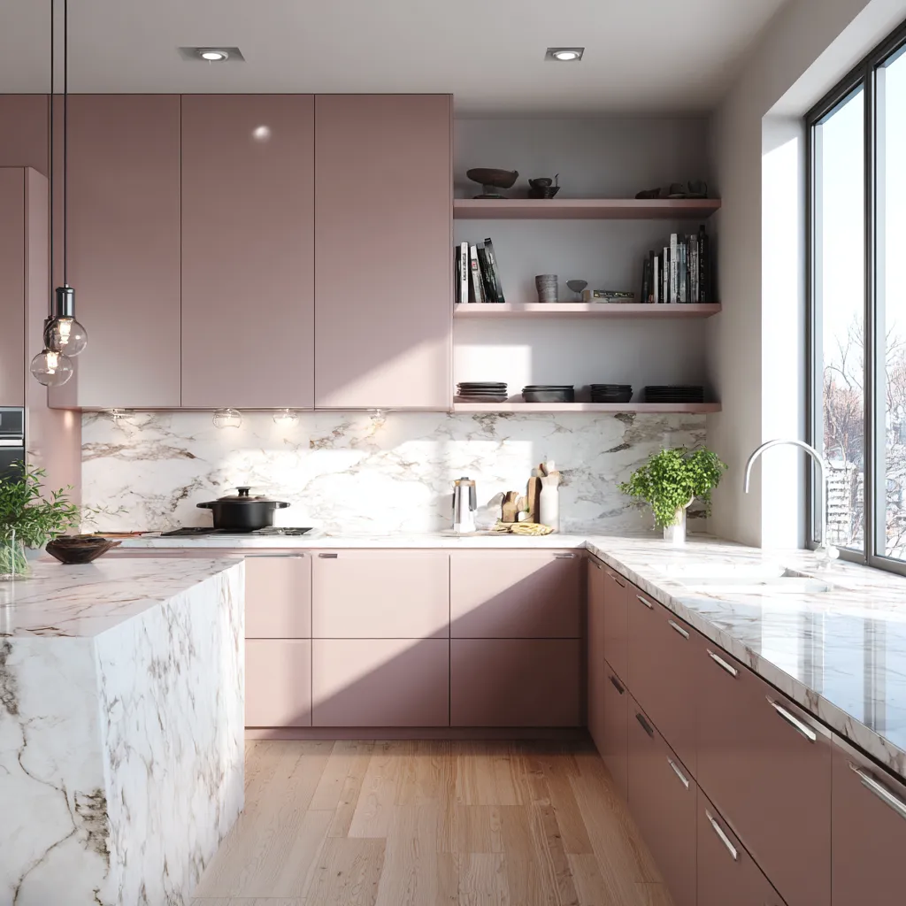Soft earthy tones in a well lit kitchen space