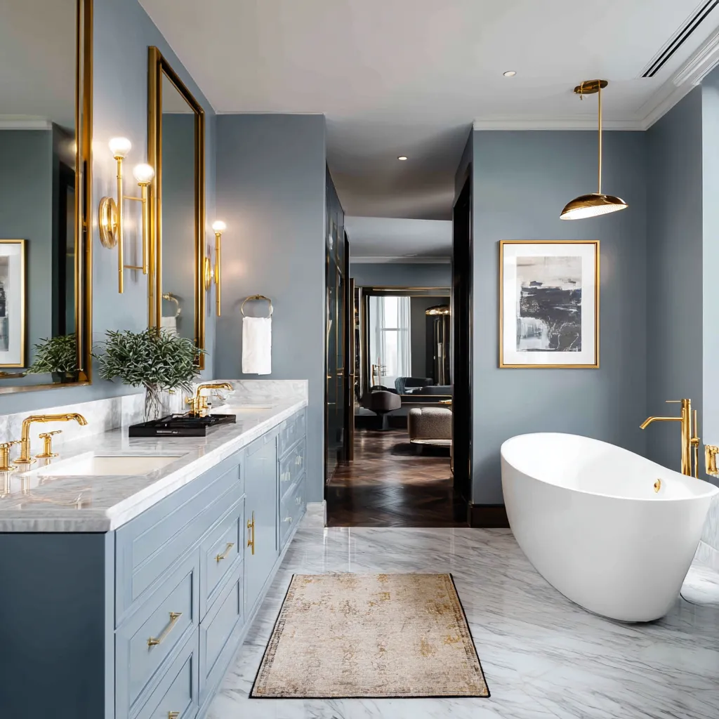 High contrast bright bathroom with a white tub