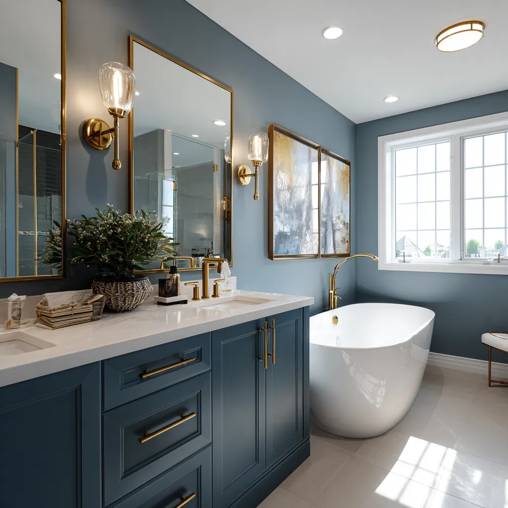 Dusty blue luxury bathroom interior
