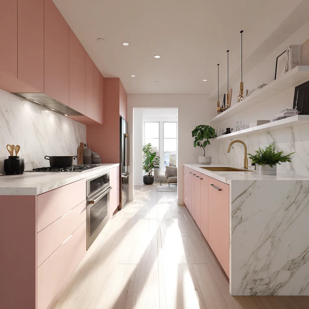 Dusty pink kitchen interior design details