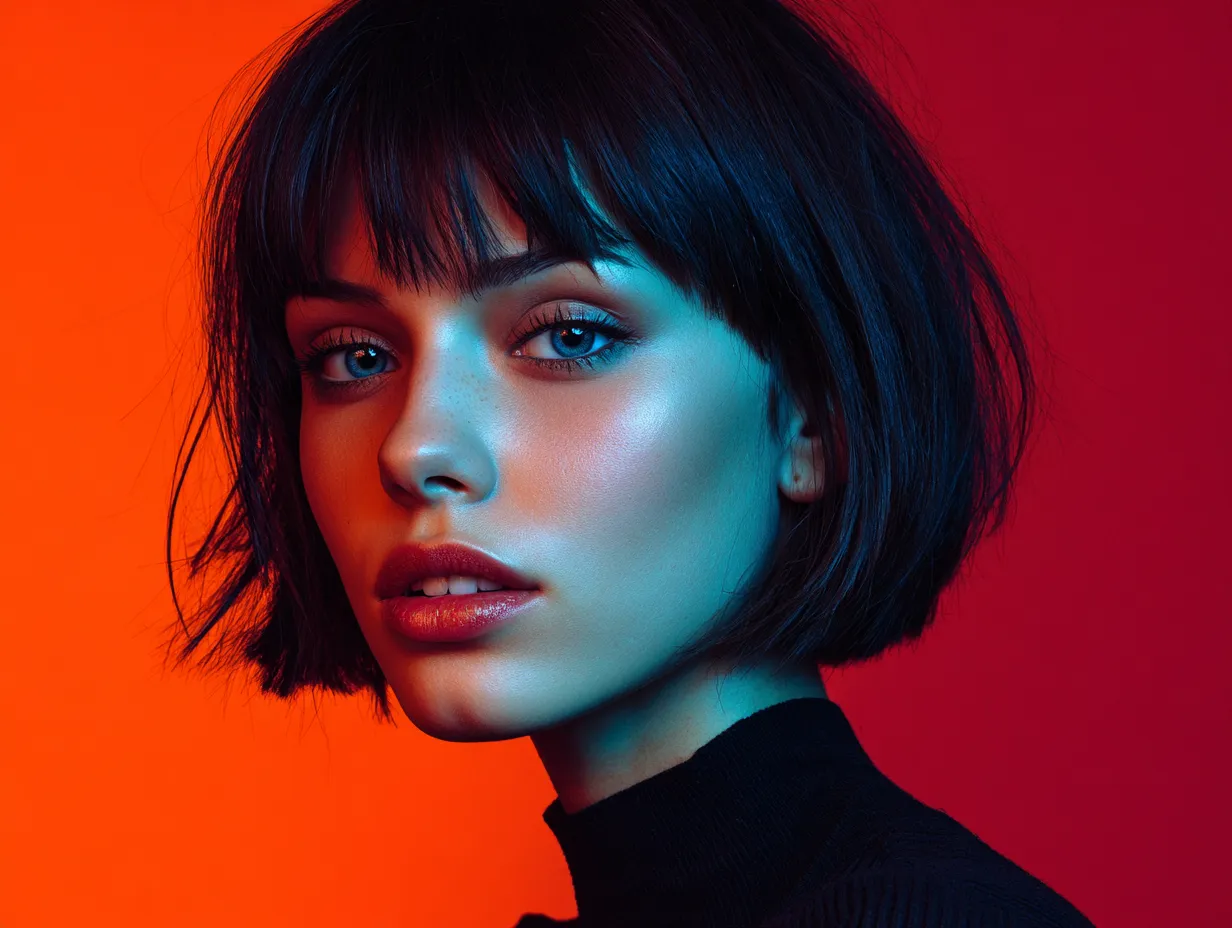 Fashionable woman with thin fringe hairstyle