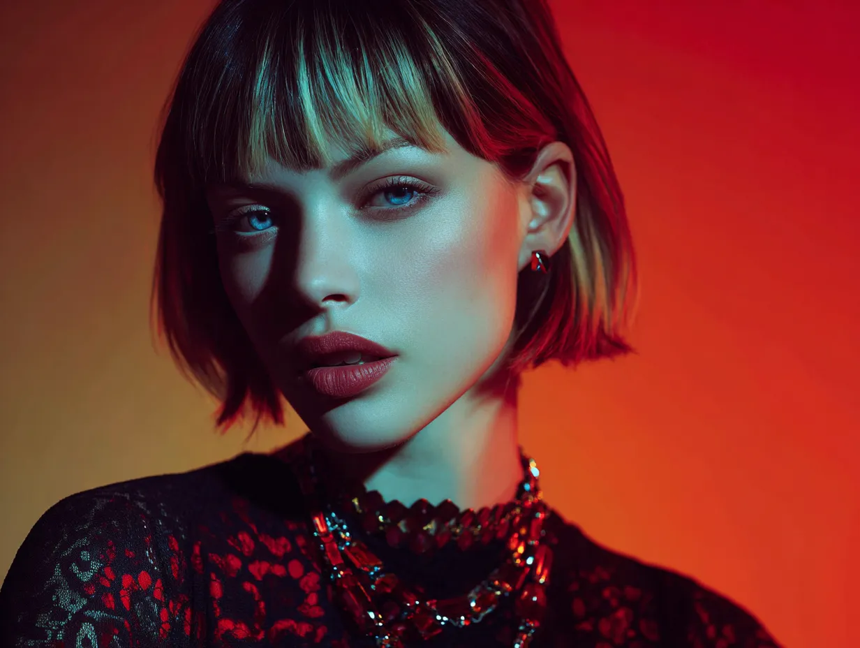 Vibrant editorial photo of a minimalist haircut