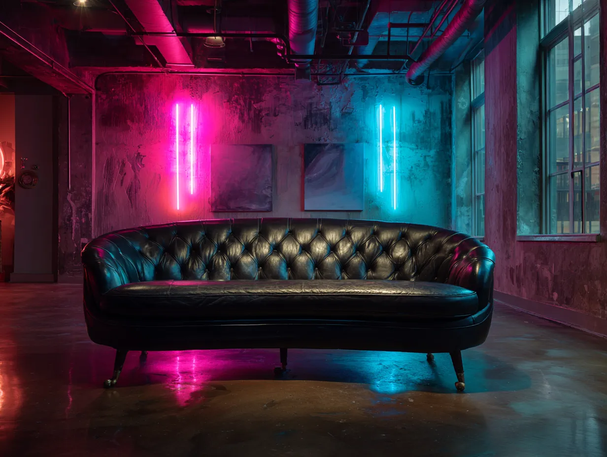 Cyberpunk inspired loft lighting with blue neon tubes