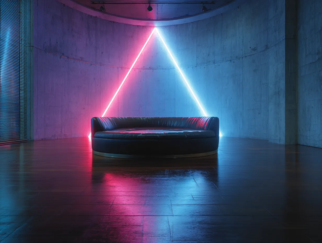 Contemporary loft living room with neon accent lights