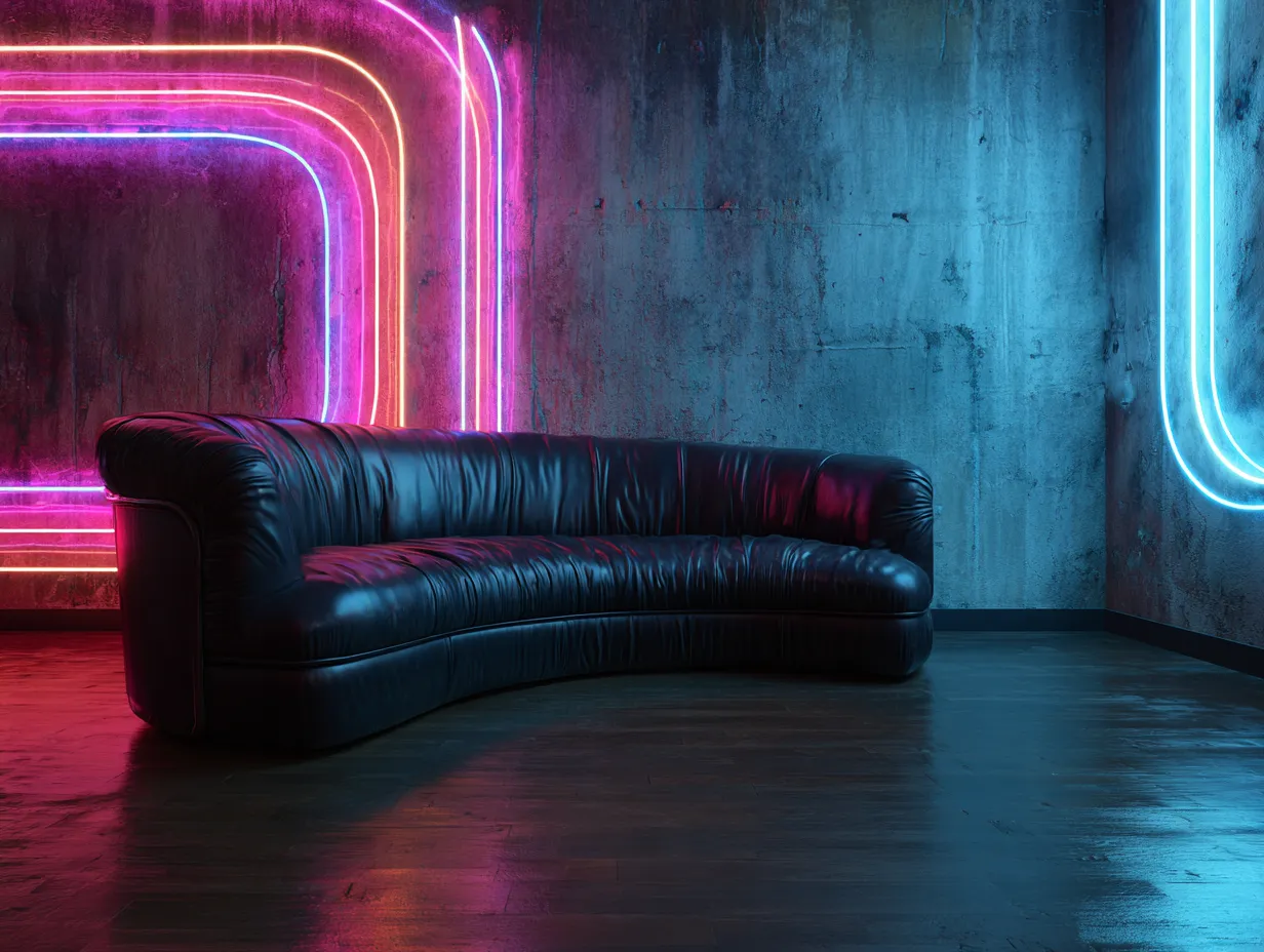 Industrial space featuring vibrant retro neon signage