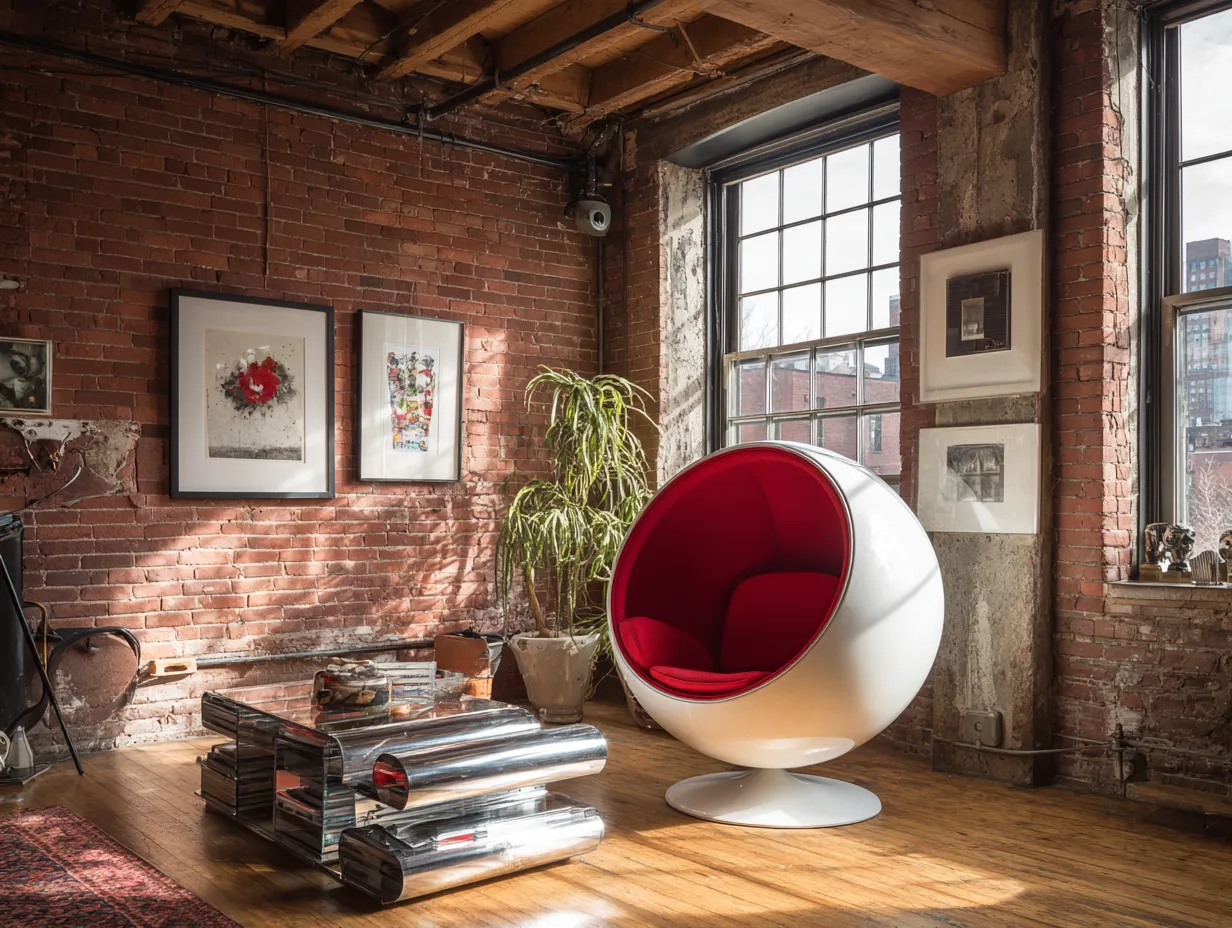 Modern loft design with 1960s futuristic decor