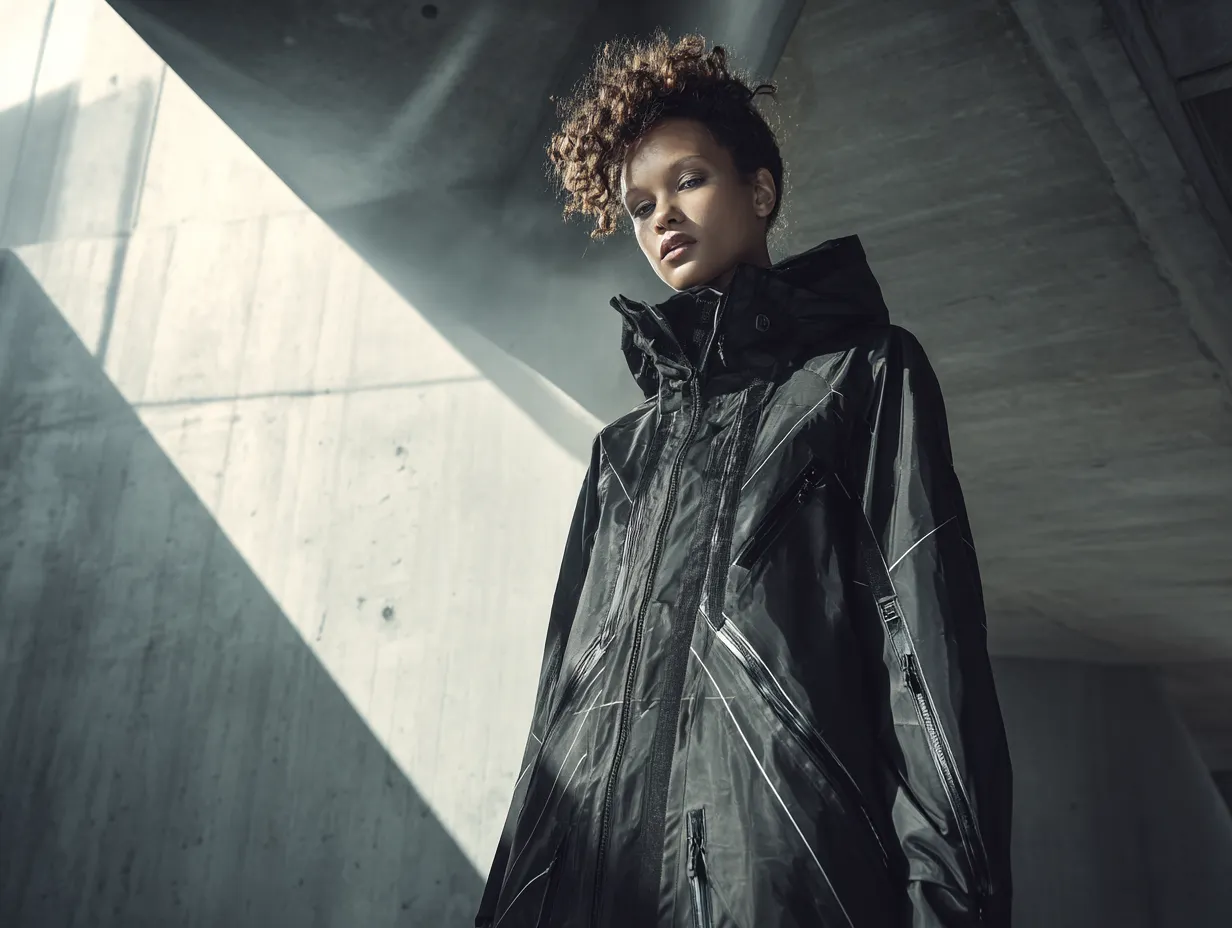 Modern waterproof luxury parkas in high contrast photography