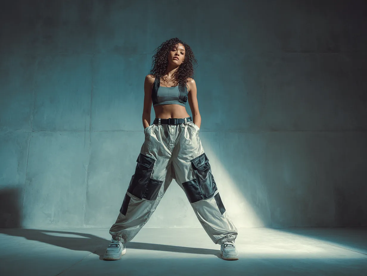 Tailored designer cargo pants with silk finish