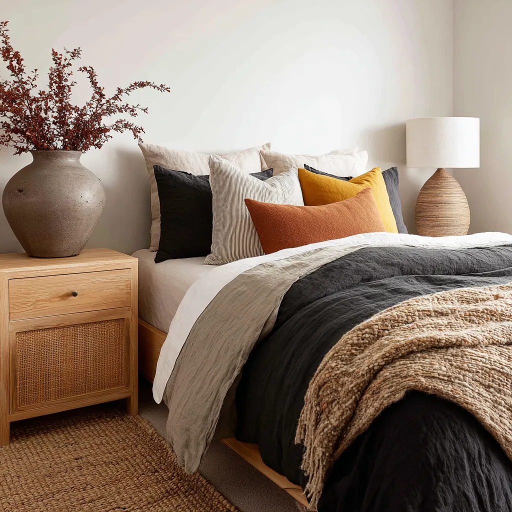 Jute rug and clay accents showcasing warm interior styling