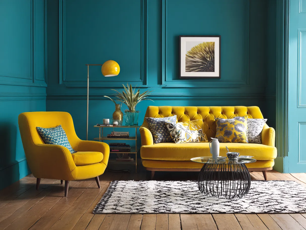 High contrast design with mustard furniture pieces