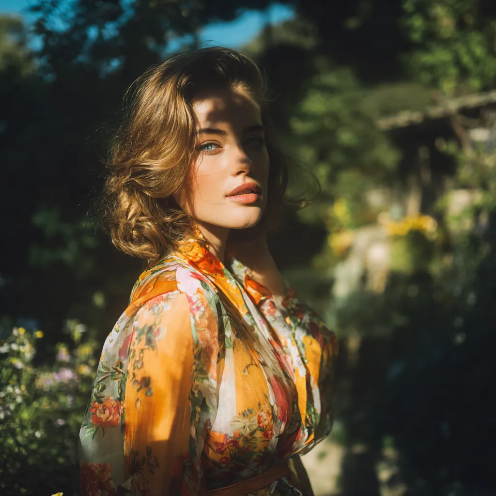 Woman with soft face framing layers outdoors