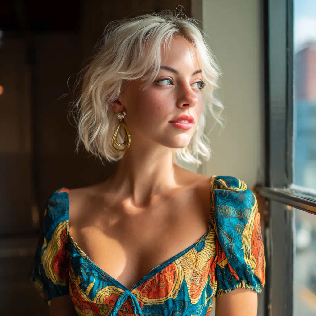 Woman showing off a bouncy shoulder length lob