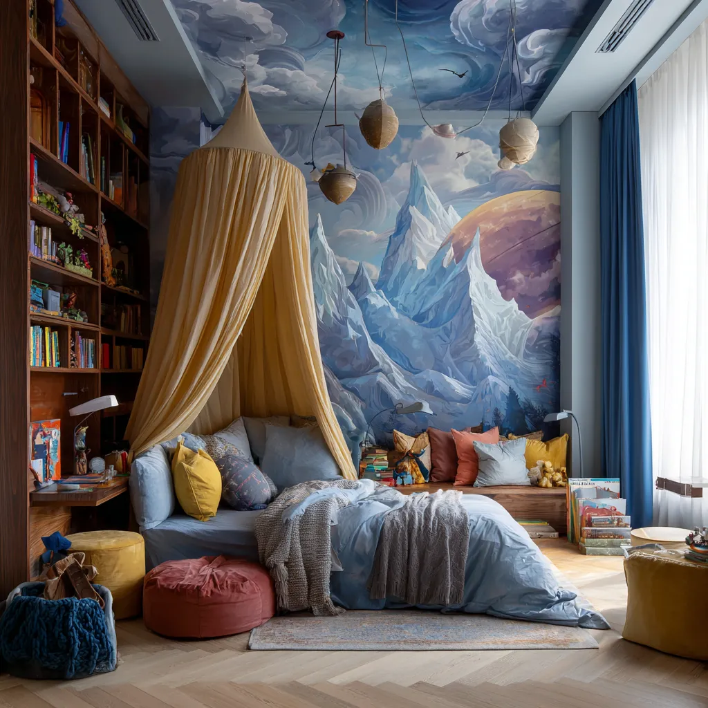 playful kids bedroom design with storytelling theme