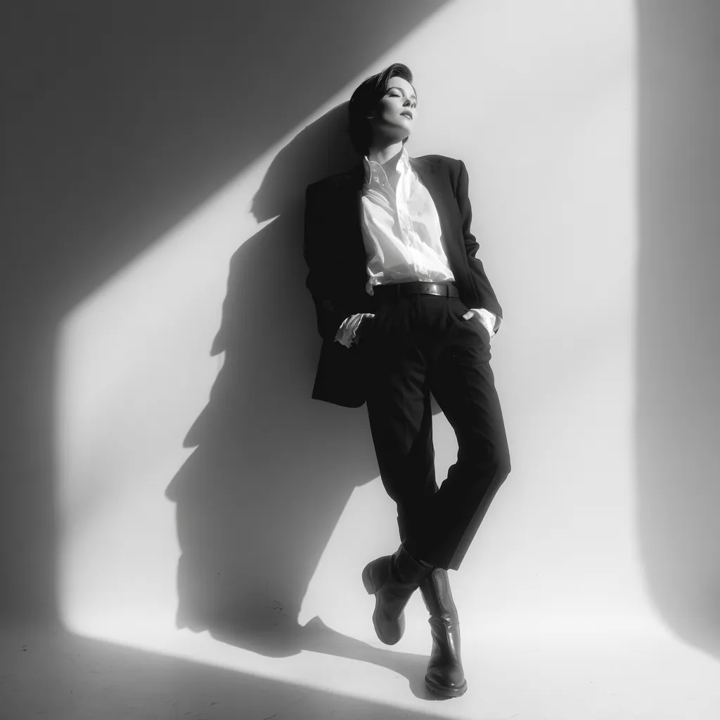 androgynous model wearing gender neutral capsule wardrobe essentials in studio