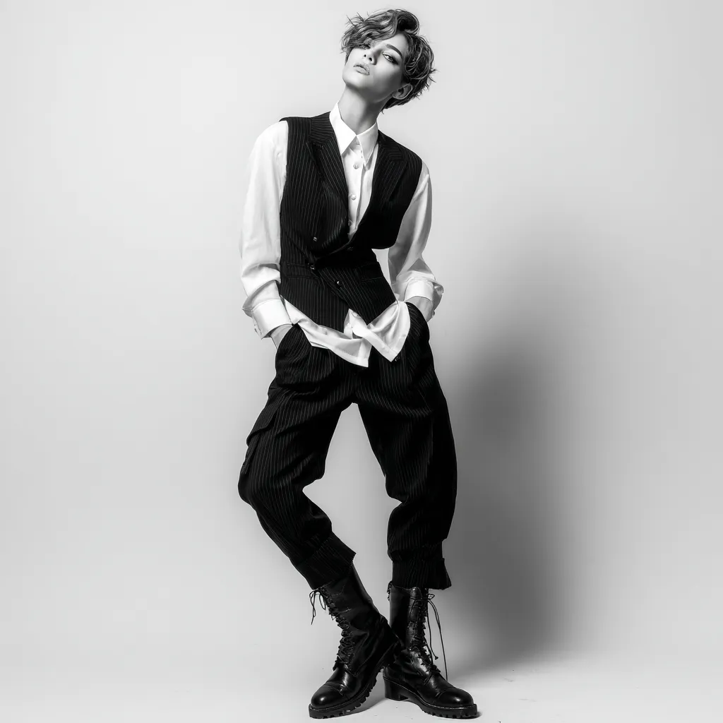 editorial unisex capsule wardrobe look with crisp shirt