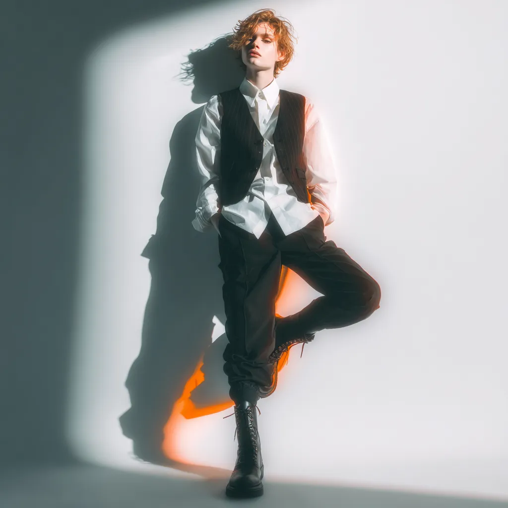 modern androgynous capsule wardrobe with tailored vest and trousers