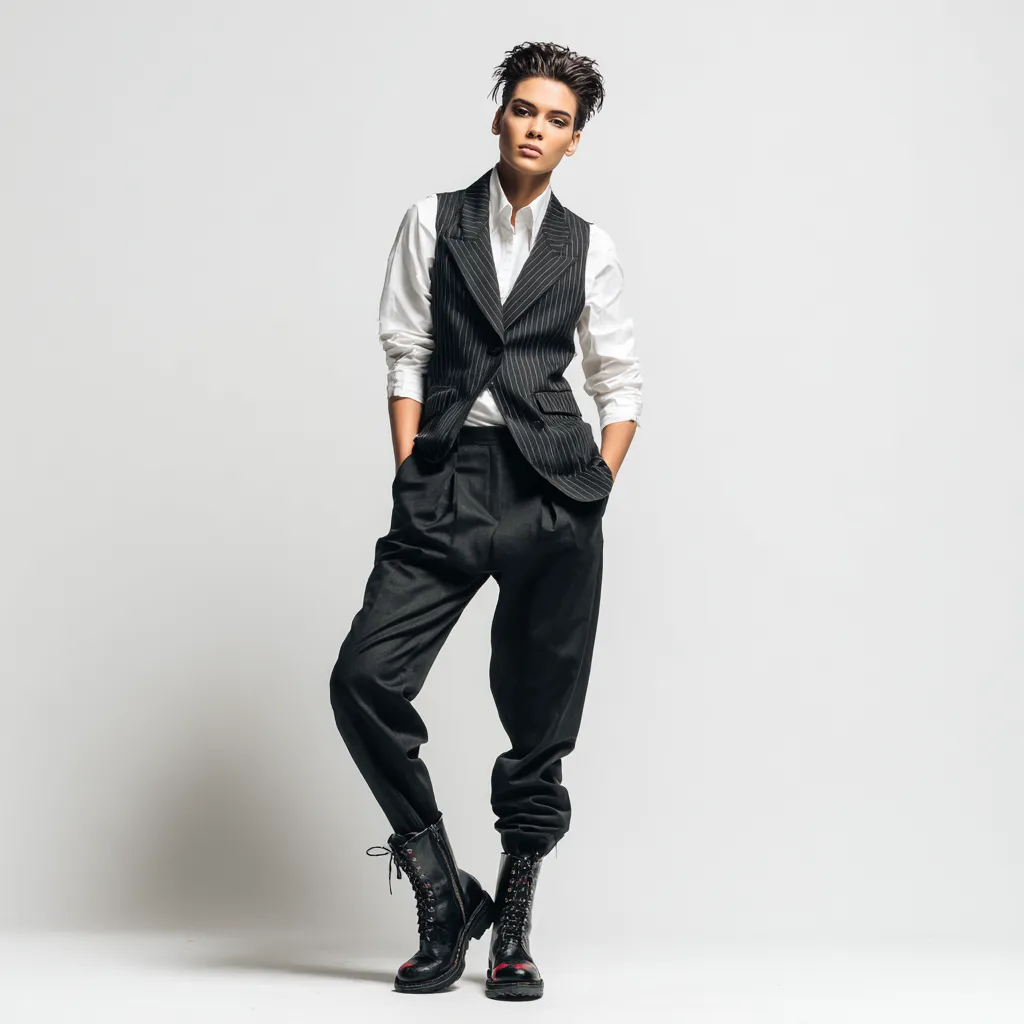 versatile gender neutral capsule wardrobe outfit in studio