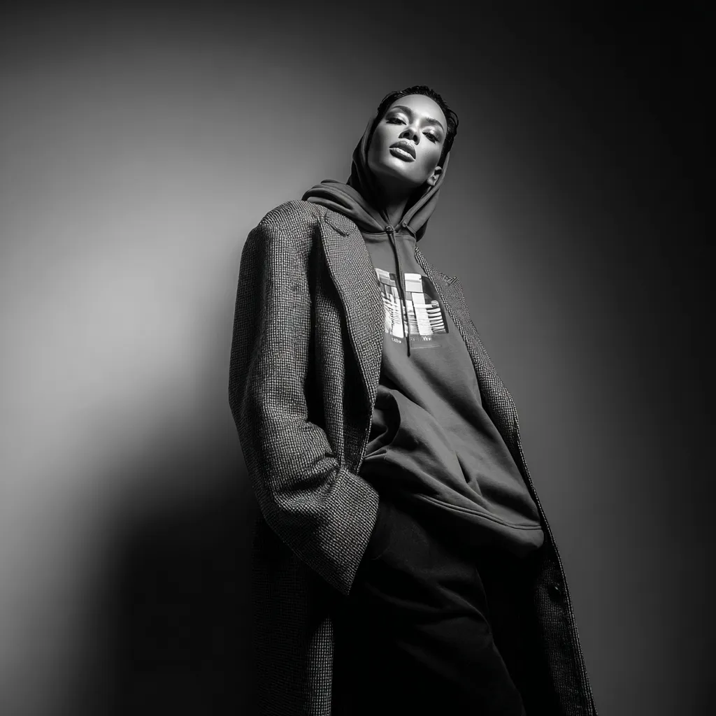 Mixing high and low fashion with an oversized hoodie and designer coat