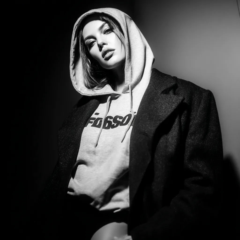 Bright high-contrast photoshoot showing tailored outerwear over casual tops