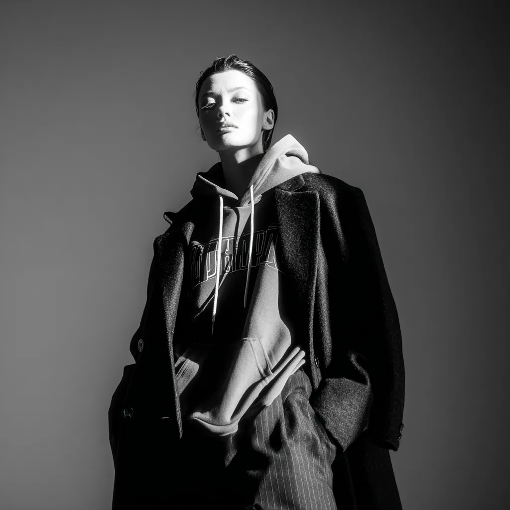 Model in a super sexy standing pose wearing high-end and budget fashion