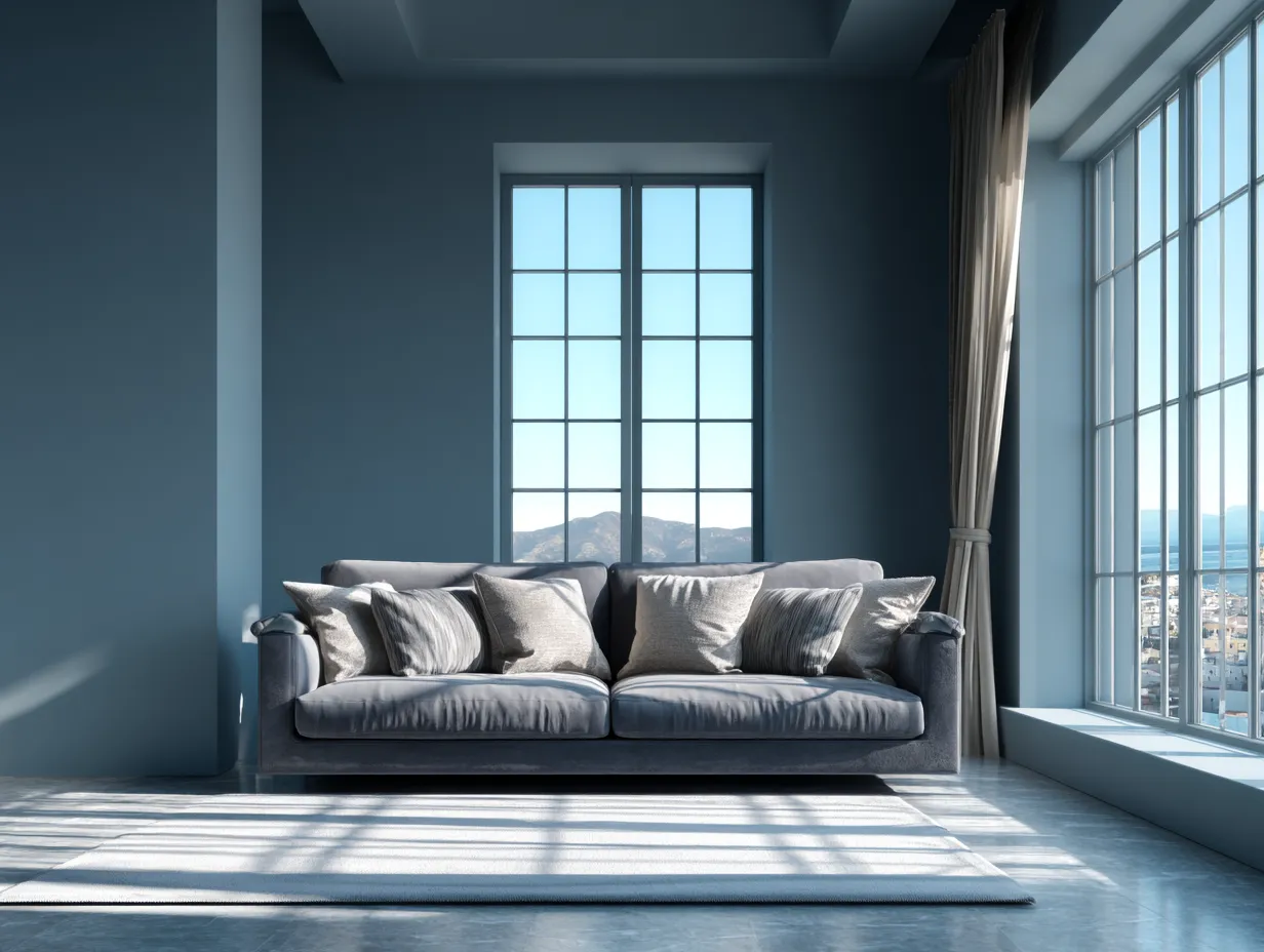 Modern interior design with blue grey hues