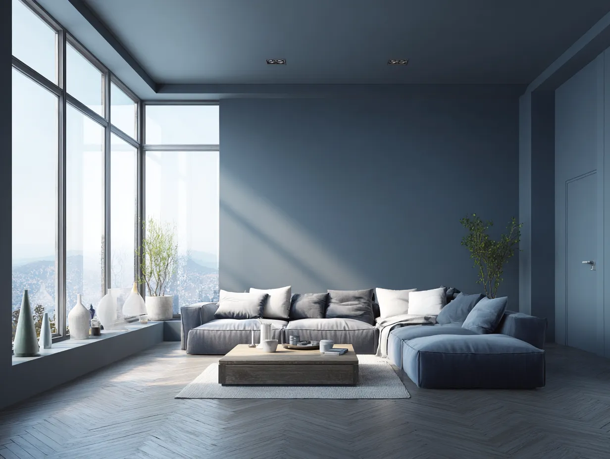 Bright smoky blue grey wall color in a home